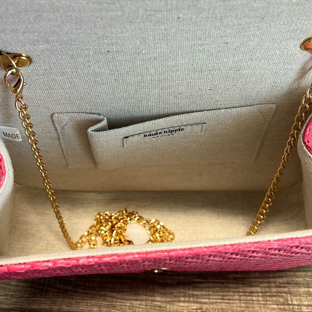 Haute Hippie | Pink Mini Bag w/ Bamboo Handle & Crossbody Chain - Picture 10 of 15